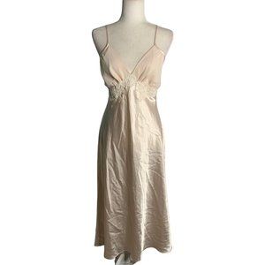 California Dynasty Sleeveless Nightgown Slip M Peach Beaded Adjustable Straps